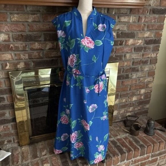 vintage hilo Hattie’s  Hawaii dress Blue Floral Size 16 Made In USA - Picture 2 of 8